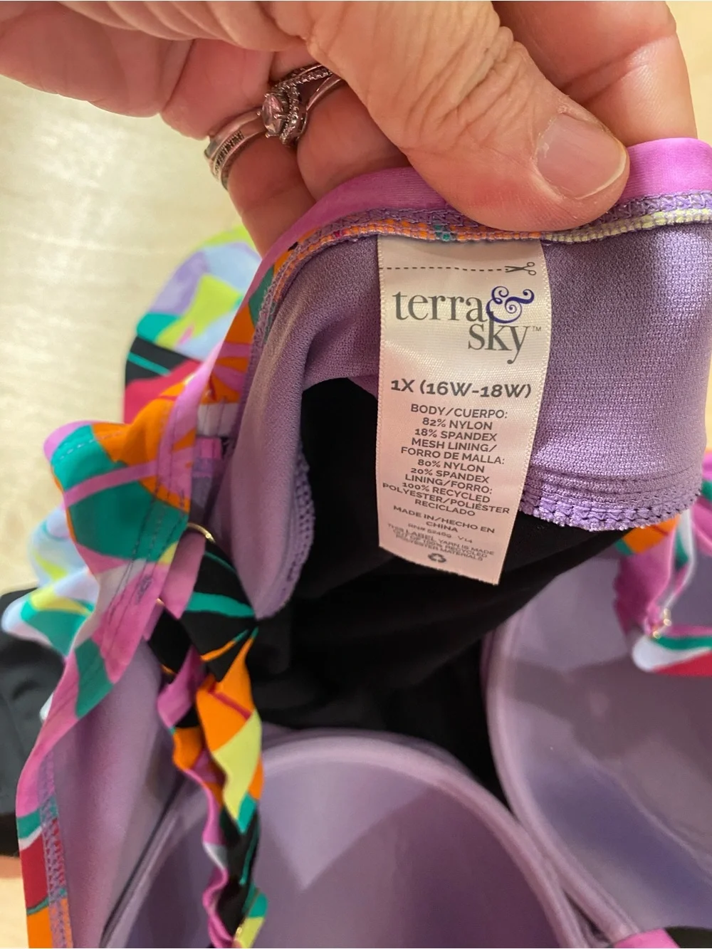 Terra & Sky Multicolor Tropical One-Piece Swimsuit 1X (16W-18W) (SC)